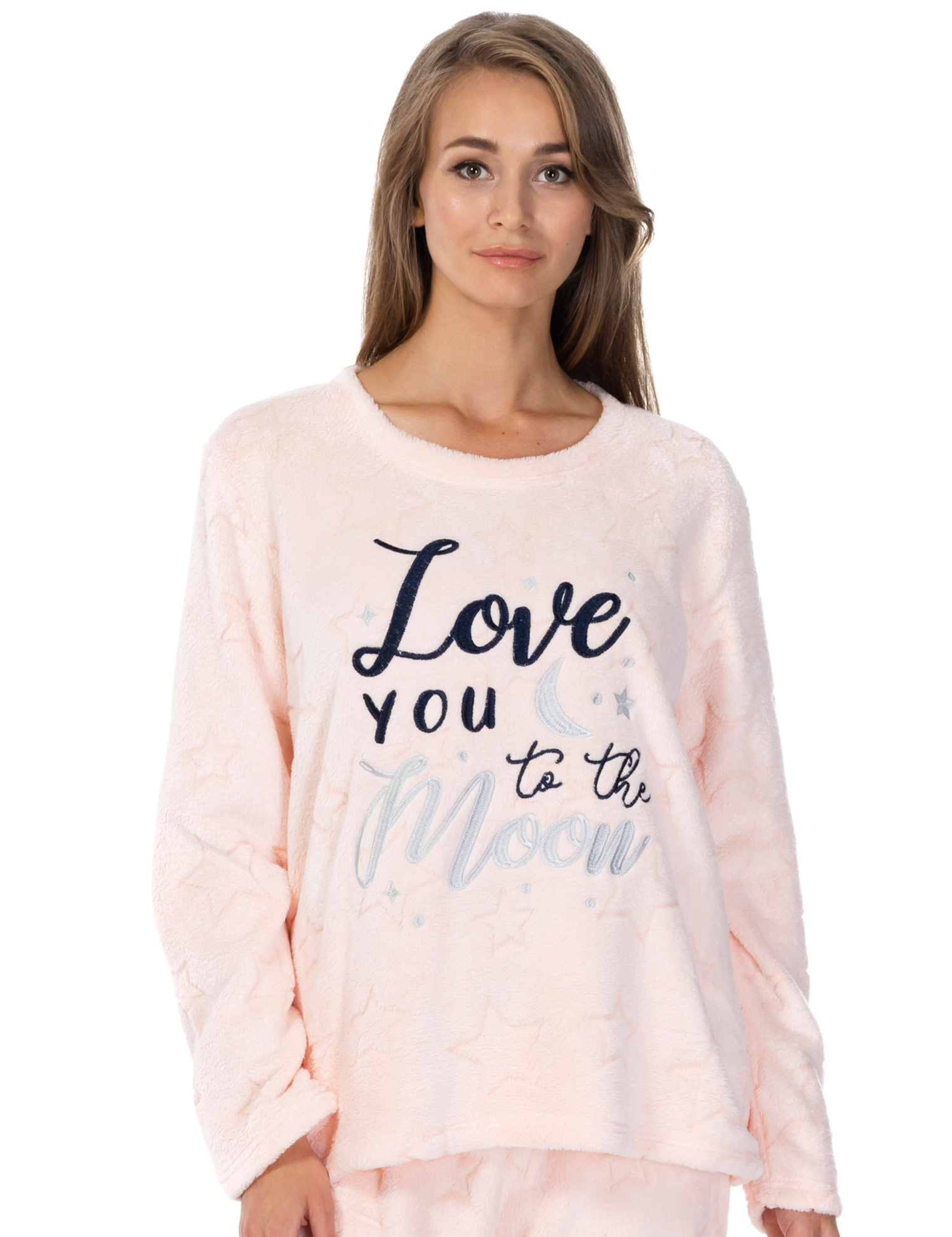 Lauma, Light Pink Fleece Pyjama Top, On Model Front, 72D55