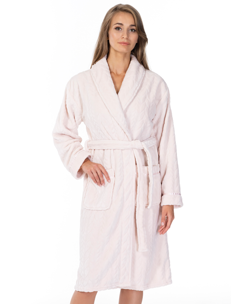 Lauma, Light Pink Warm Fleece Robe, On Model Front, 72D60