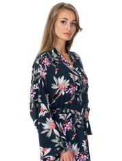 Lauma, Green Floral Print Viscose Robe, On Model Front, 72D69