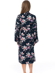 Lauma, Green Floral Print Viscose Robe, On Model Back, 72D69