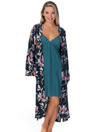 Lauma, Green Floral Print Viscose Robe And Night Dress, On Model Front, 72D69