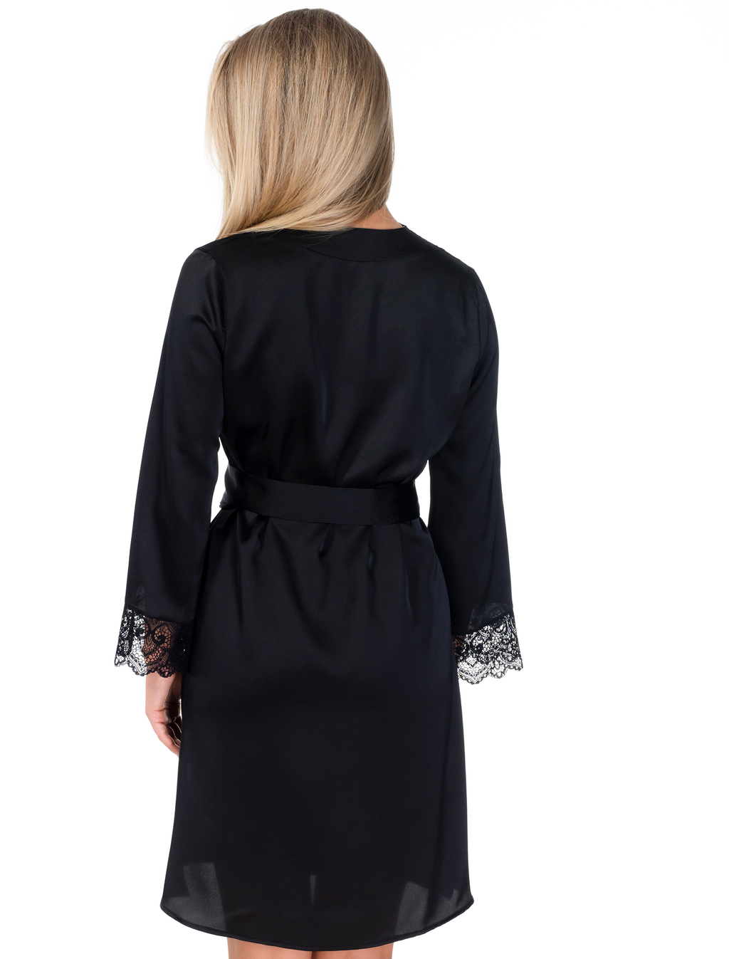 Lauma, Black Satin Dressing Gown, On Model Back, 72K98