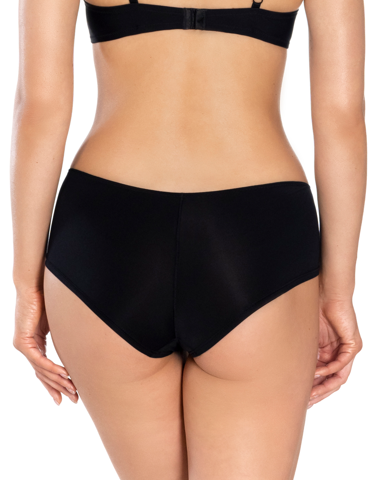 Lauma, Black Mid Waist Shorts Panties, On Model Back, 75K70