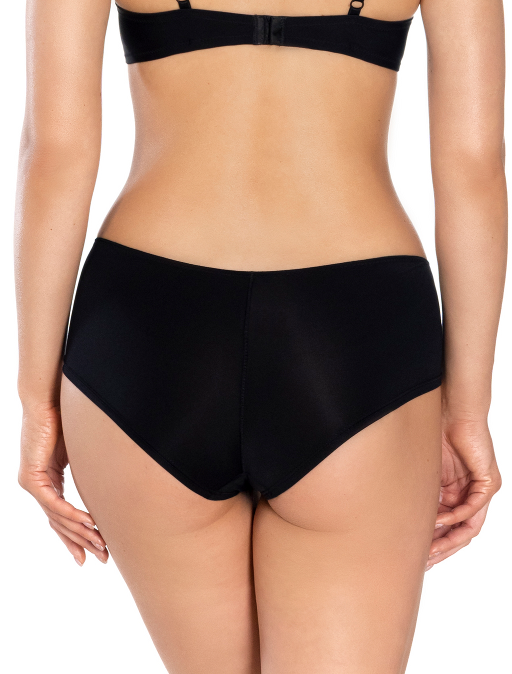 Lauma, Black Mid Waist Shorts Panties, On Model Back, 75K70
