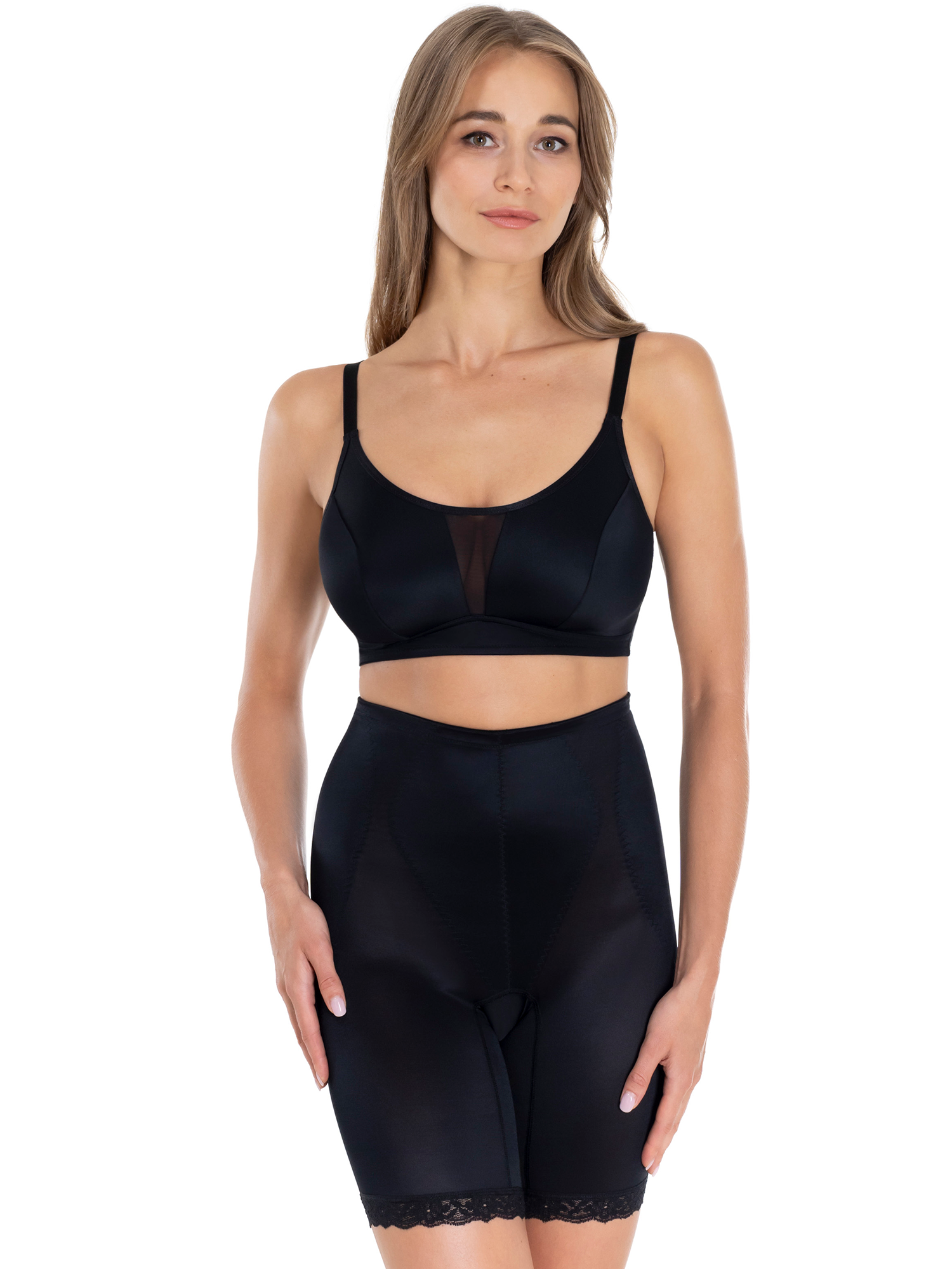 Lauma, Black Non-wired Non-padded Bra, On Model Front, 79400