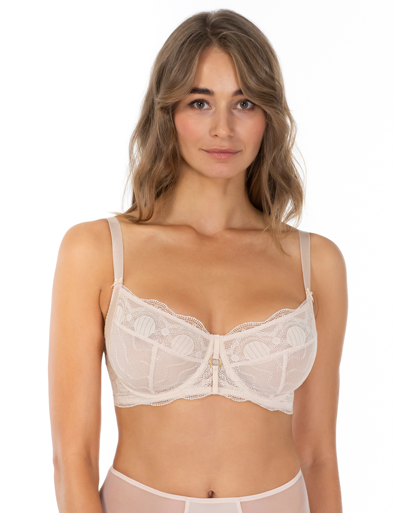 Lauma, Beige Non-padded Lace Bra, On Model Front, 81K20