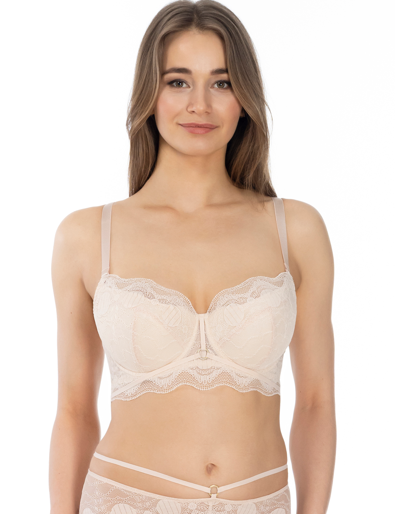 Lauma, Beige Half- Padded Bustier Bra, On Model Front, 81K40