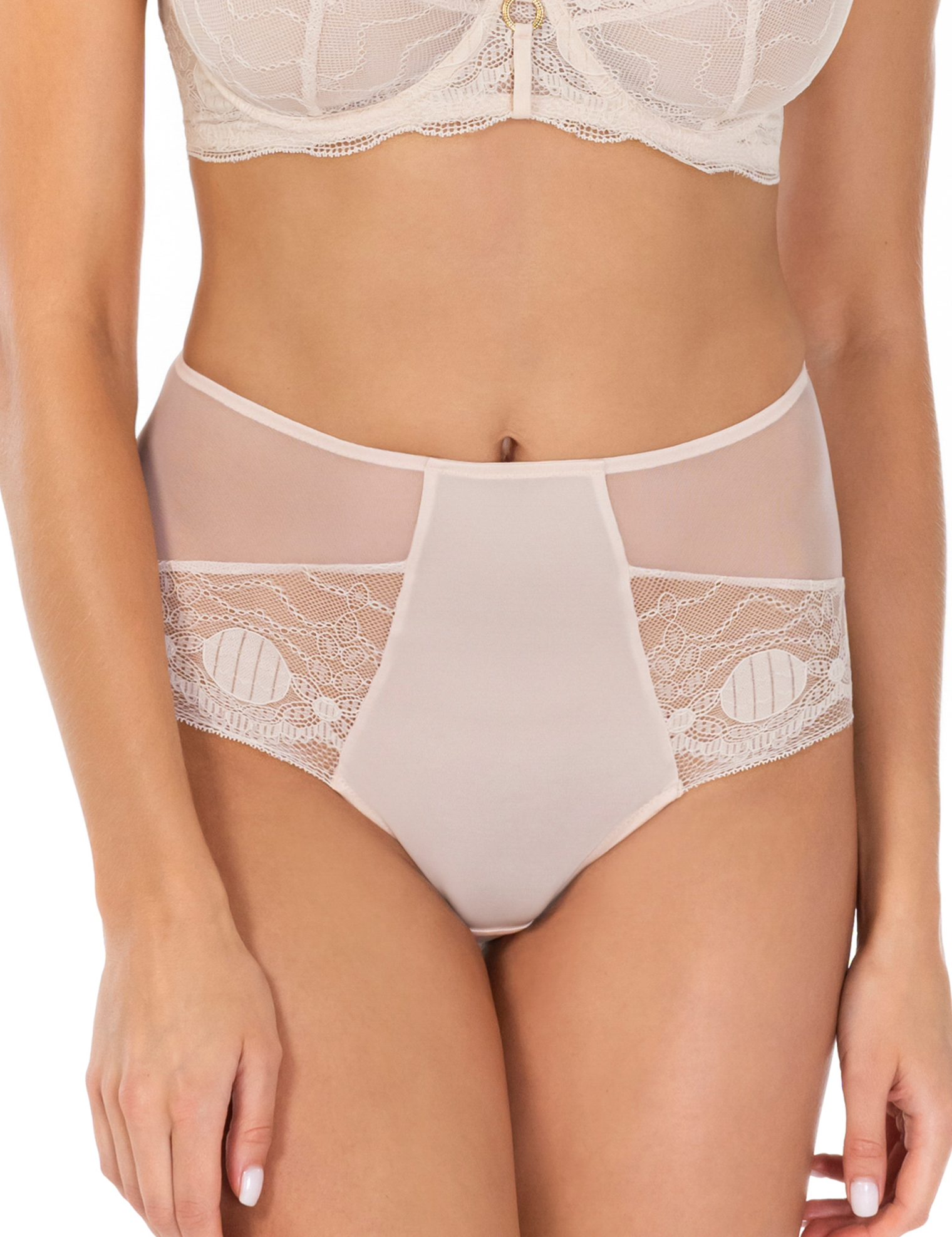 Lauma, Beige High Waist Panty With Lace Trim, On Model Front, 81K51