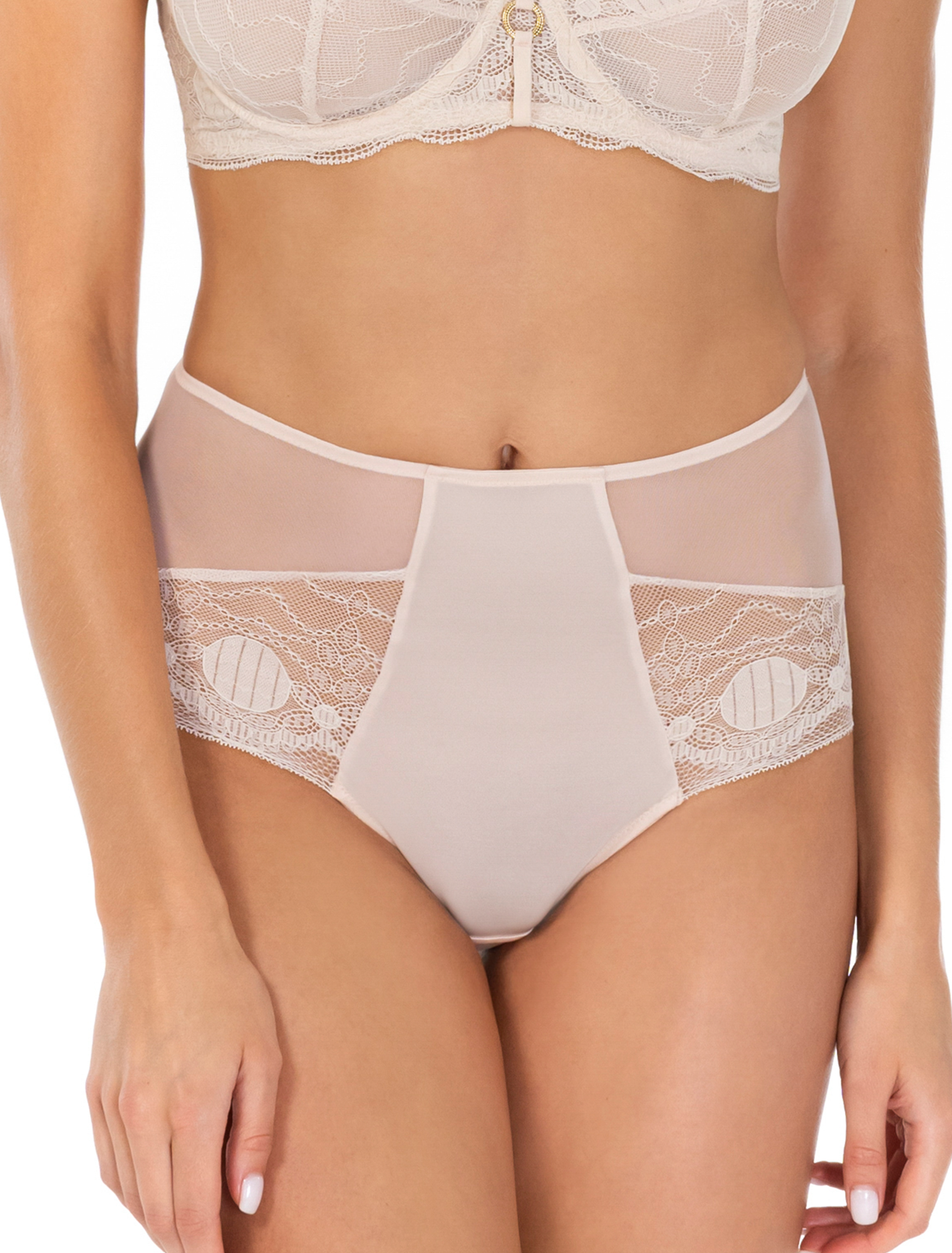 Lauma, Beige High Waist Panty With Lace Trim, On Model Front, 81K51