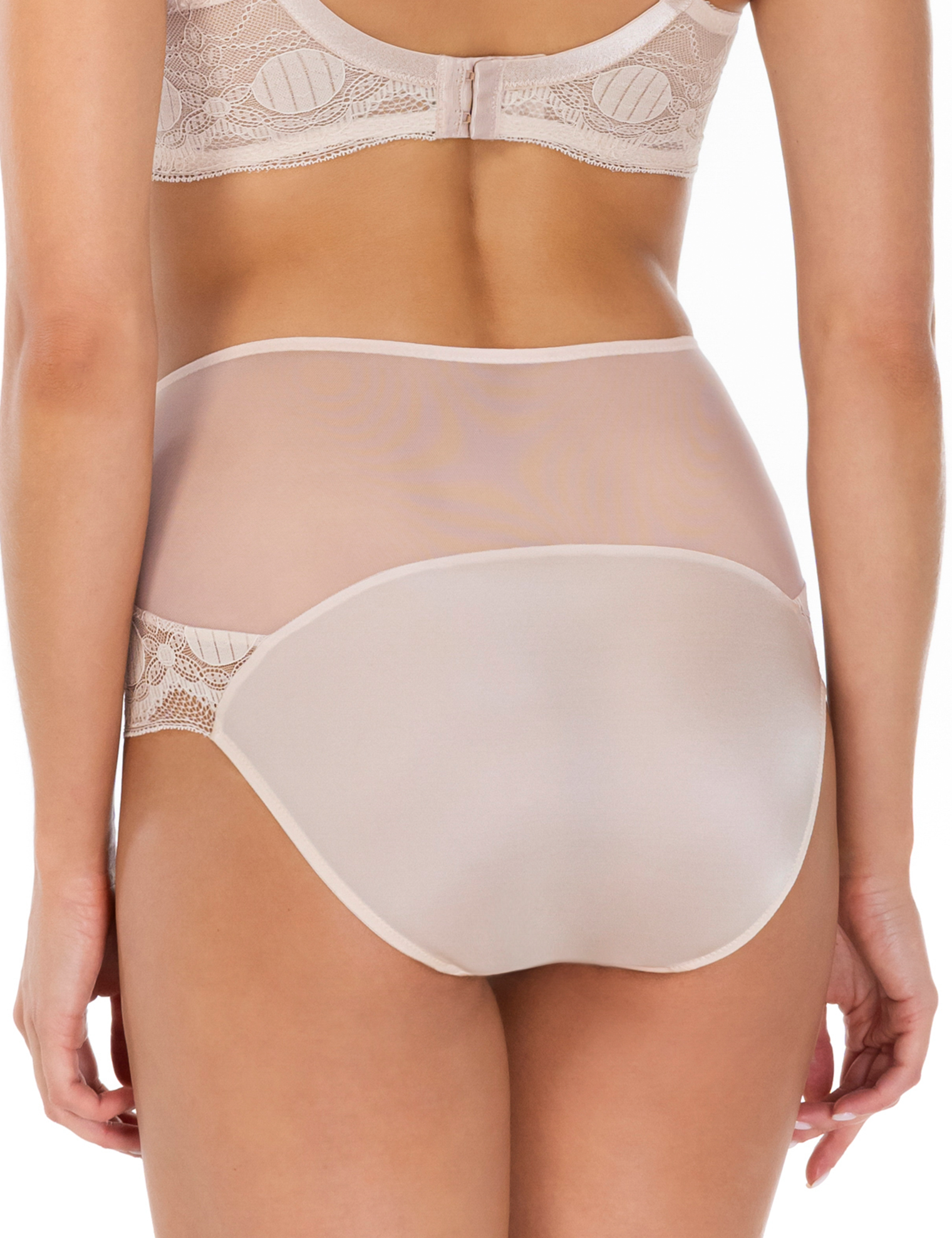 Lauma, Beige High Waist Panty With Lace Trim, On Model Back, 81K51