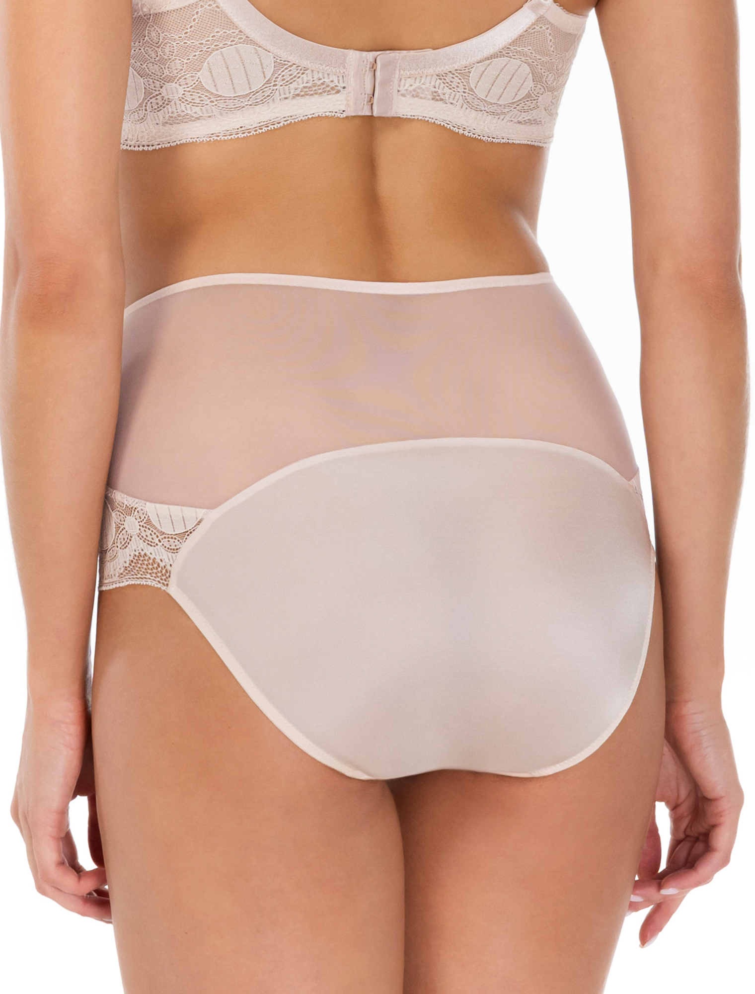 Lauma, Beige High Waist Panty With Lace Trim, On Model Back, 81K51
