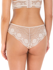Lauma, Beige Mid Waist Brazilian Briefs With Lace, On Model Back, 81K61