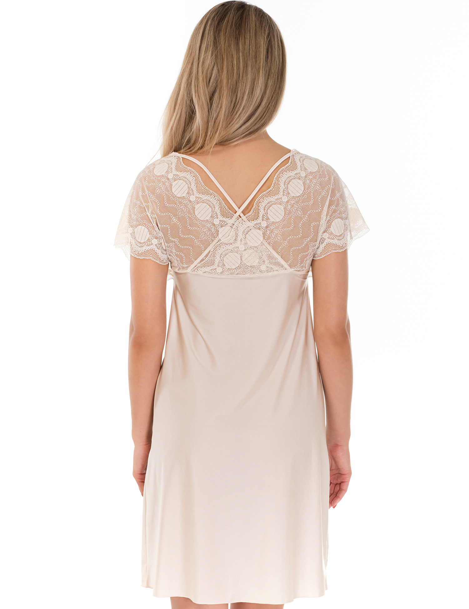 Lauma, Beige Nightdress With Lace, On Model Back, 81K90