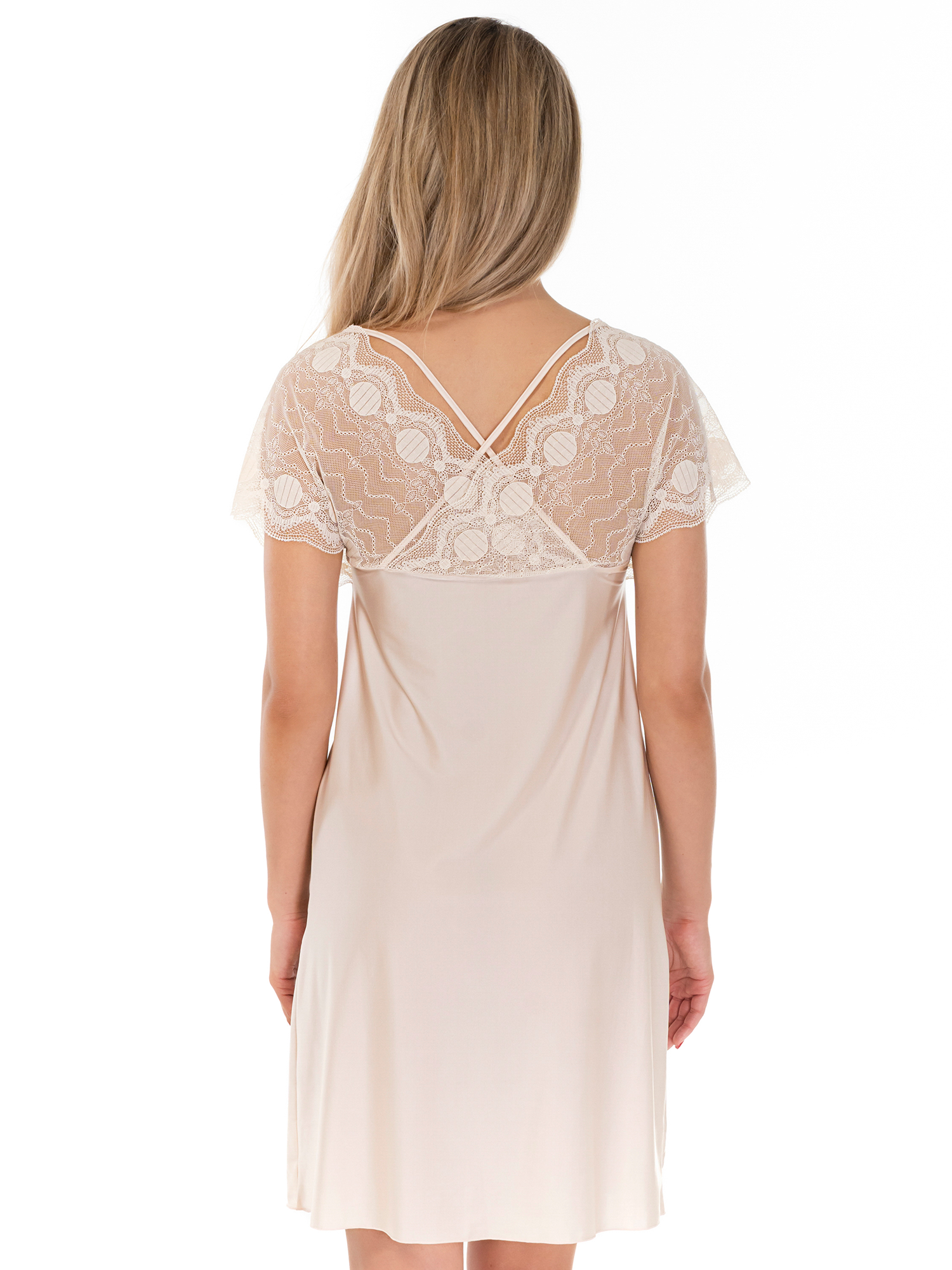 Lauma, Beige Nightdress With Lace, On Model Back, 81K90