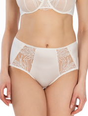 Lauma, Ivory High Waist Panty With Embroidered Lace, On Model Front, 82K51