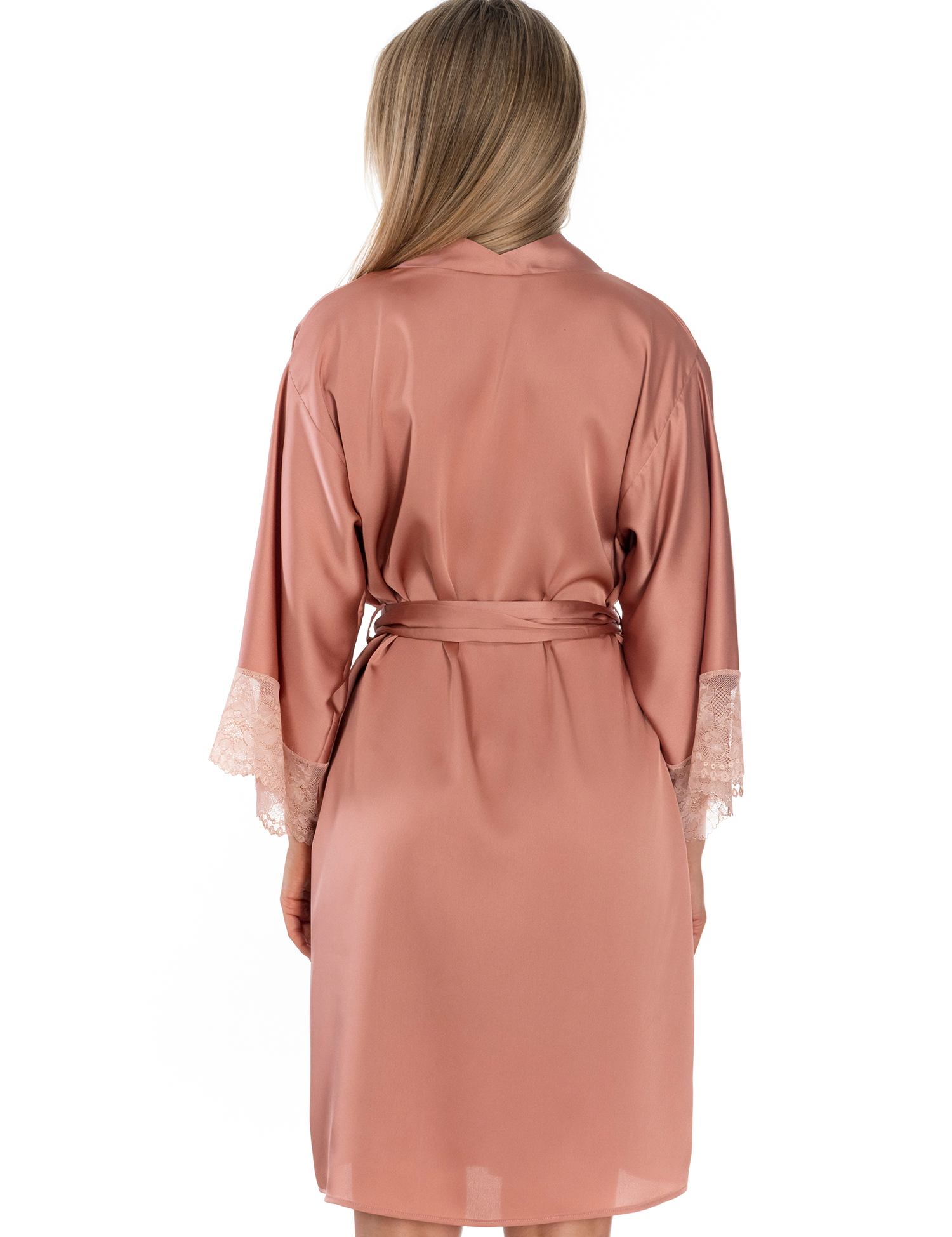 Lauma, Hazy Pink Satin Dressing Gown, On Model Back, 97K98