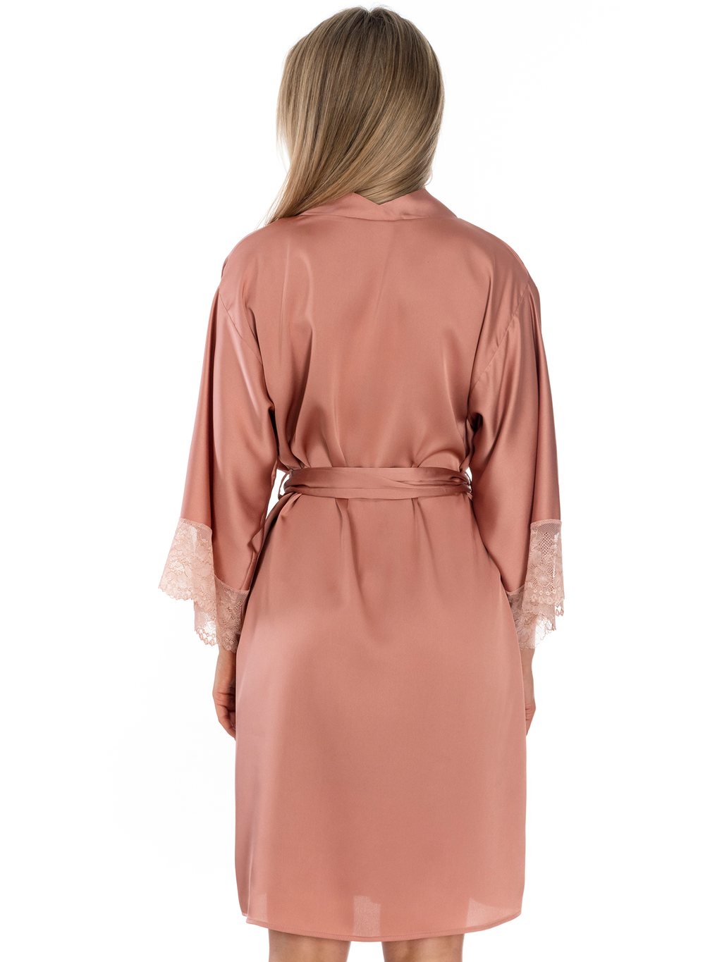 Lauma, Hazy Pink Satin Dressing Gown, On Model Back, 97K98