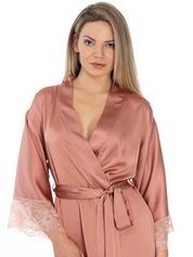 Lauma, Hazy Pink Satin Dressing Gown, On Model Front, 97K98