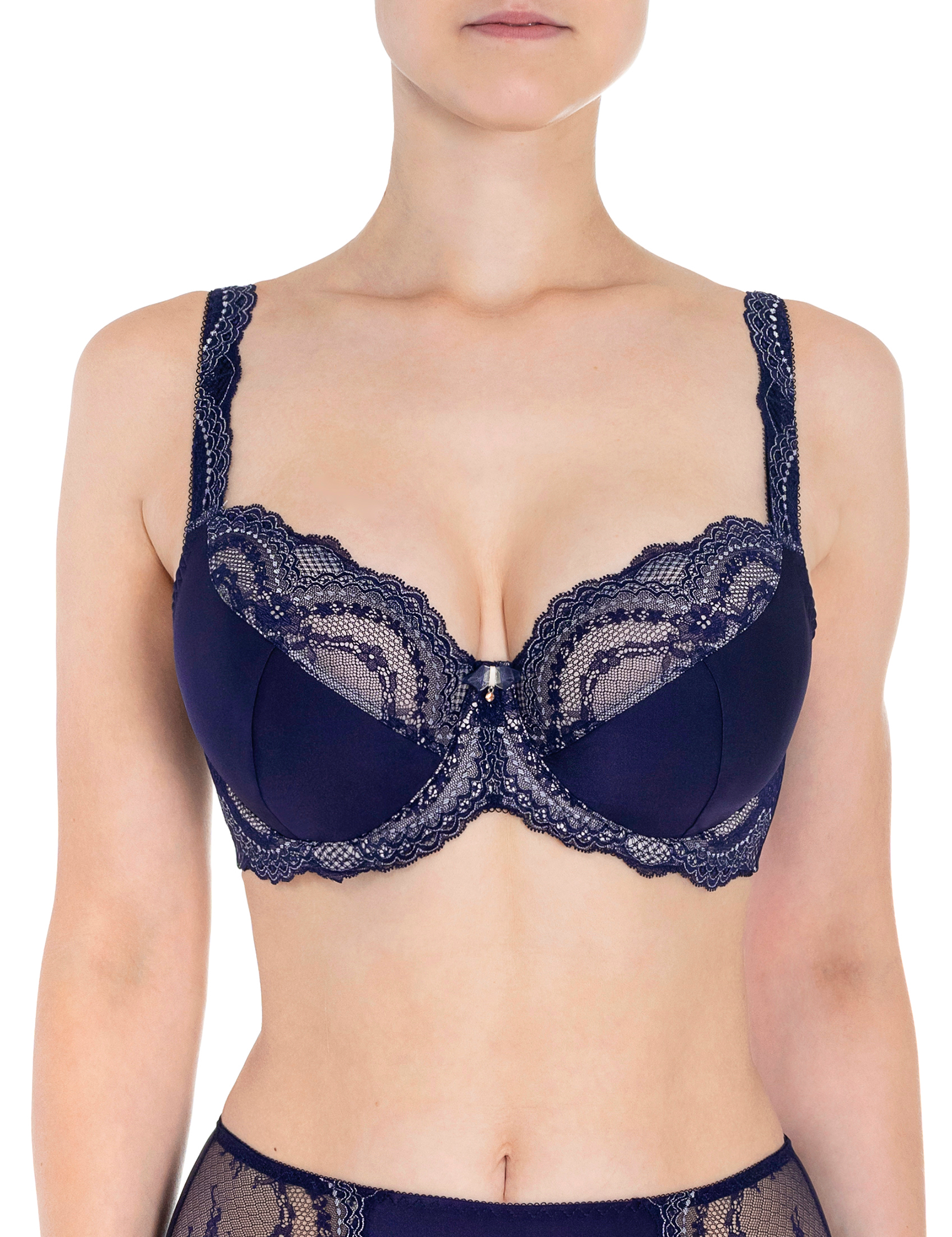 Lauma, Navy Blue Underwired Non-padded Bra, On Model Front, 01K20