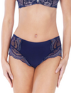 Lauma, Navy Blue Lace Mid Waist Panties, On Model Front, 01K50