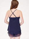 Lauma, Navy Blue Pyjama Shorts, On Model Back, 01K71