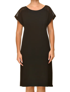 Lauma, Black Viscose Night Dress, On Model Front, 02H91
