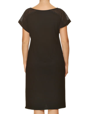 Lauma, Black Viscose Night Dress, On Model Back, 02H91