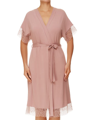 Lauma, Pink Viscose Dressing Gown Robe, On Model Front, 02H98