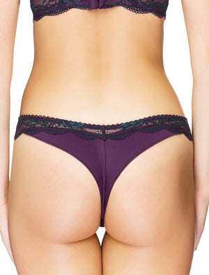 Lauma, Violet Mid Waist Lace String Briefs, On Model Back, 03J60