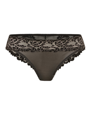 Lauma, Black Lace String Panties, On Model Front, 04H60