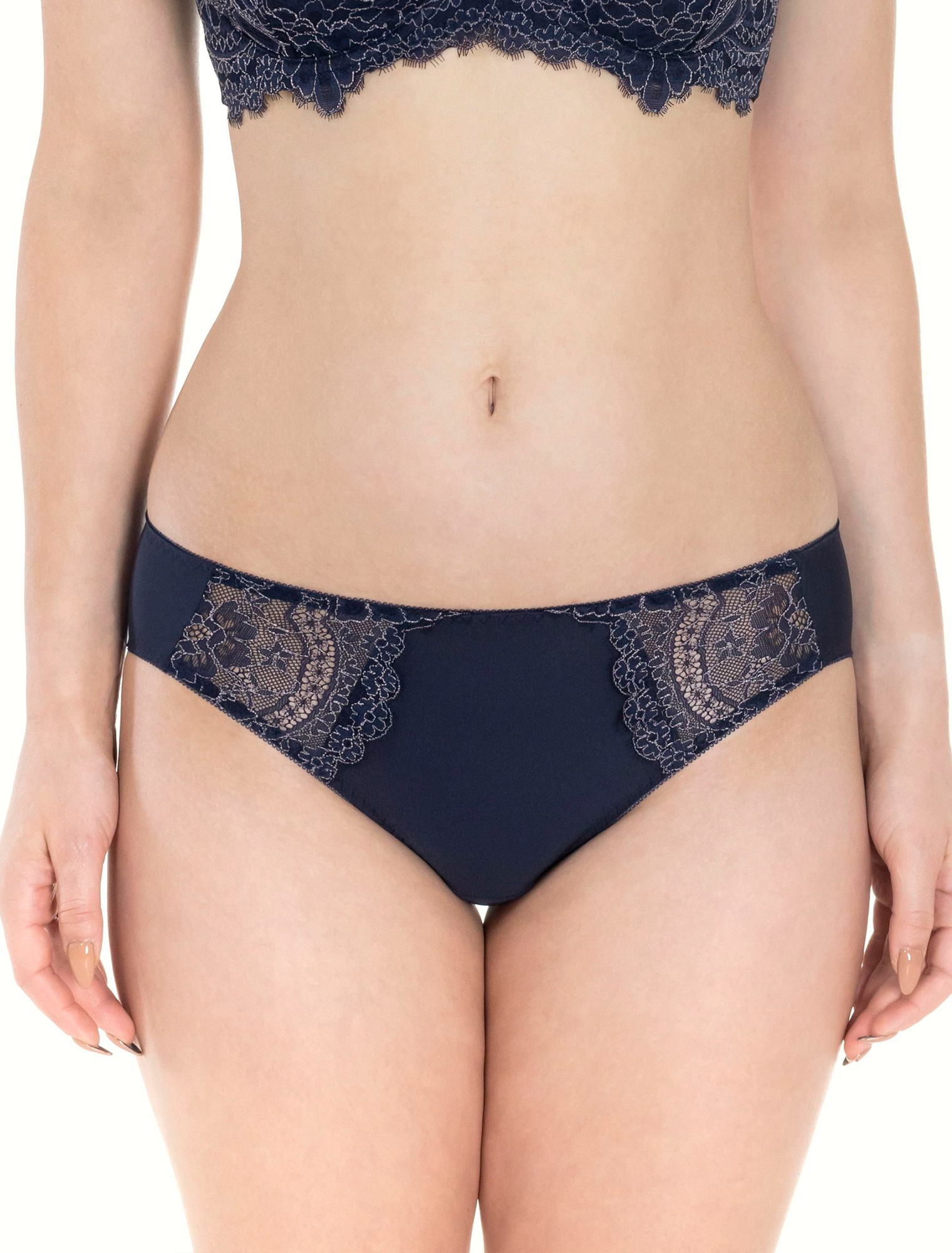 Lauma, Navy Mid Waist Panties, On Model Front, 04K52
