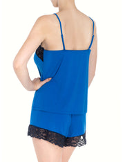 Lauma, Blue Viscose Pyjama Shorts, On Model Back, 08N70
