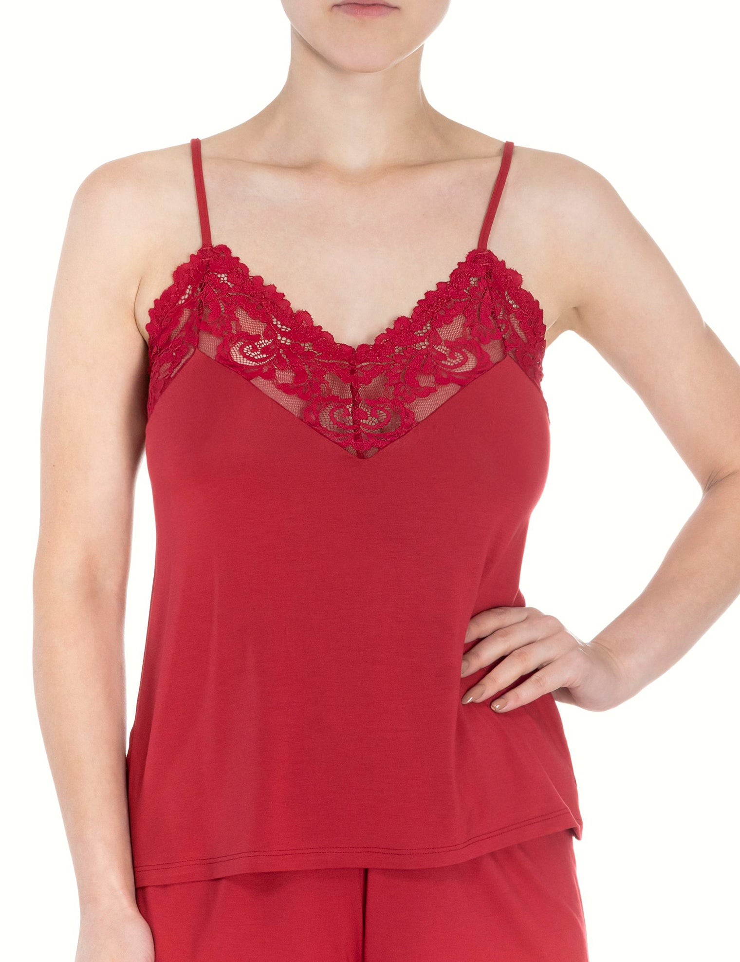 Lauma, Red Viscose Pyjama Top, On Model Front, 08N80