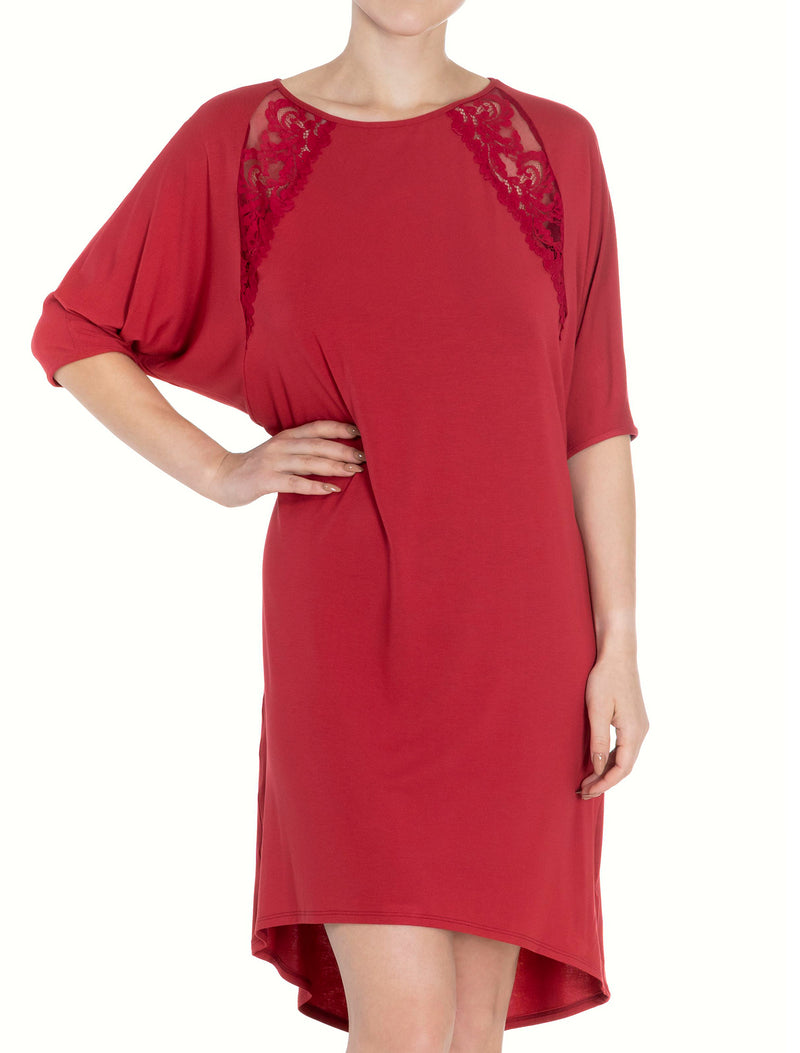 Lauma, Red Viscose Night Dress, On Model Front, 08N91