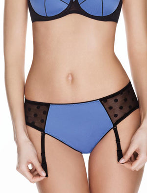 Lauma, Blue Mid Waist Suspender Panties, On Model Front, 10D59