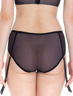 Lauma, Black Mid Waist Panties With Suspenders, On Model Back, 12K50