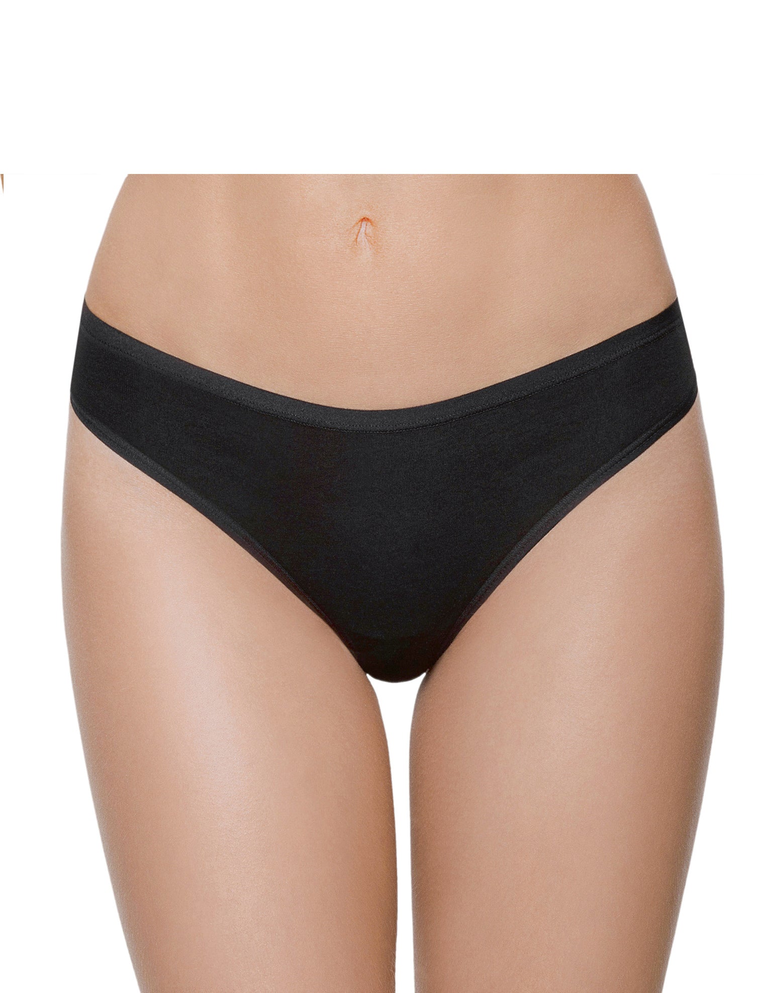 Lauma, Black Seamless Mid Waist String Tanga, On Model Front, 14B60