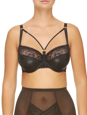 Luma, Black Underwired Non-padded Strappy Bra, On Model Front, 14H20