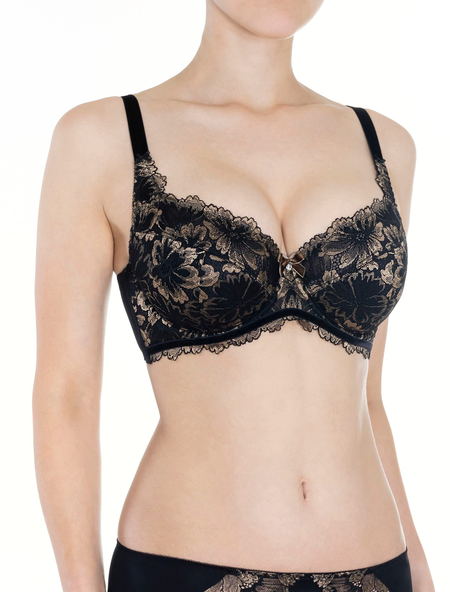 Lauma, Black Half-padded Lace Bra, On Model Front, 15K40