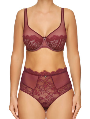Lauma, Dark Red Underwired Soft-cup Lace Bra, On Model Front, 16H20