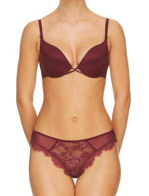 Lauma, Dark Red Mid Waist Lace String Panties, On Model Front, 16H61