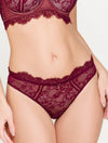 Lauma, Dark Red Mid Waist Lace String Panties, On Model Front, 16H60