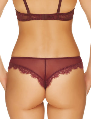 Lauma, Dark Red Mid Waist Lace String Panties, On Model Back, 16H61