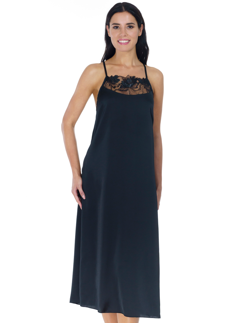 Lauma, Black Long Night Dress, On Model Front, 17K91