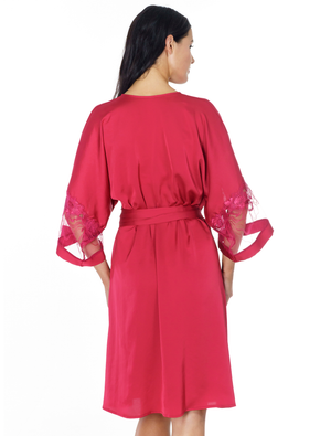 Lauma, Red Knee-length Dressing Gown, On Model Back, 17K98