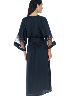 Lauma, Black Long Dressing Gown, On Model Back, 17K99