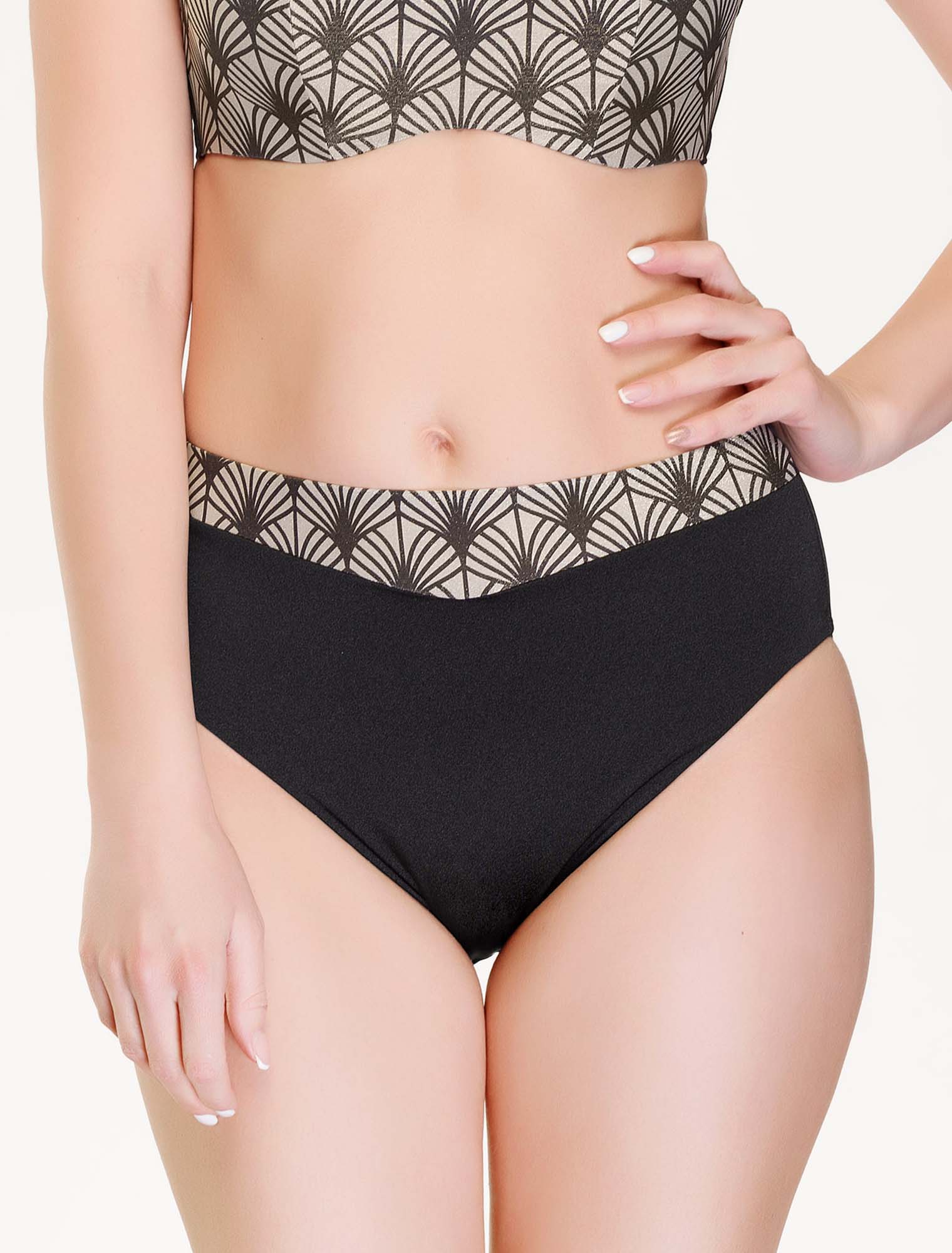 Lauma, Black High Waist Bikini Bottom, On Model Front, 18J51