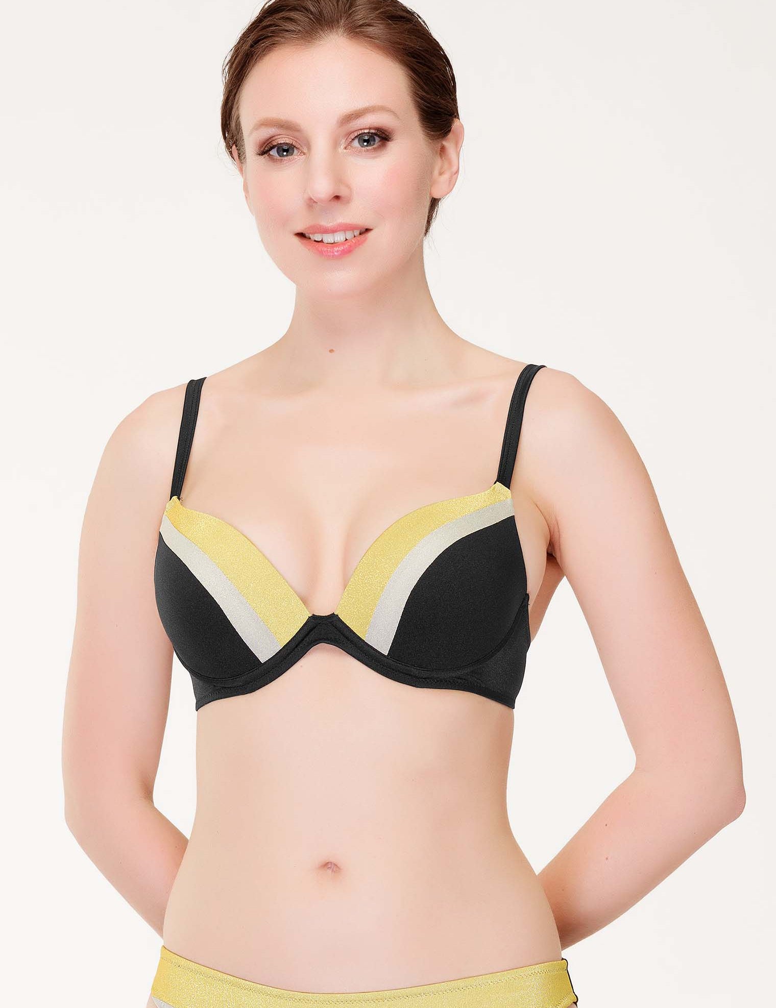 Lauma, Black Push Up Bikini Top, On Model Front, 19J35