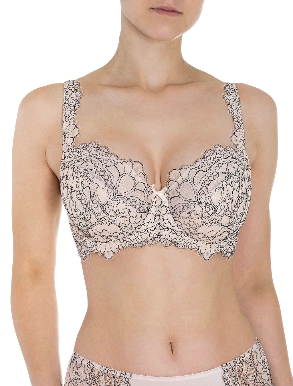 Lauma, Beige Non-padded Underwired Lace Bra, On Model Front, 19K20