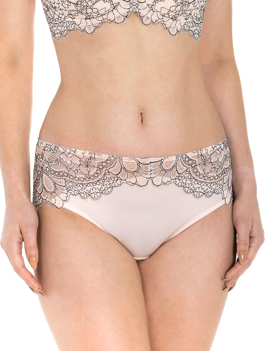 Lauma, Beige Mid Waist Lace Panties, On Model Front, 19K50 